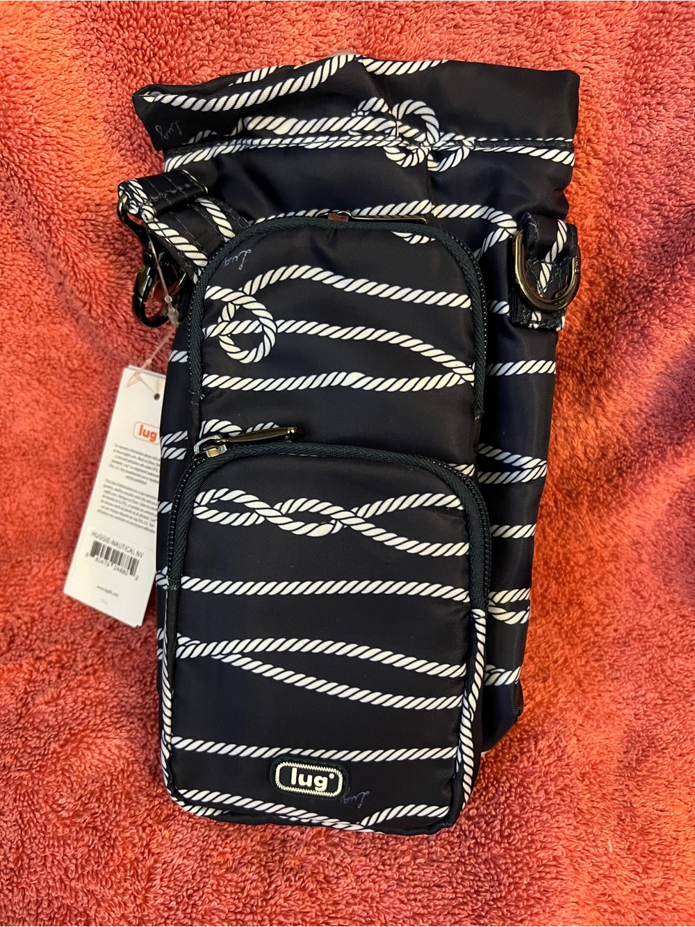lug Huggie Crossbody Bottle Holder in Nautical Navy NWT